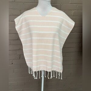 Zestt Organics pink / white striped hooded poncho top